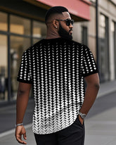 Men's Plus Size Daily Casual Black Gradient Geometric Print Henry Collar Button Short Sleeve T-Shirt